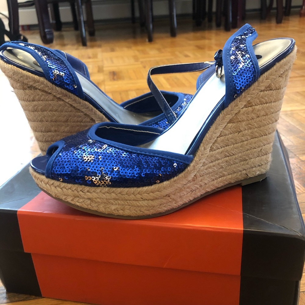 Guess Blue sequin wedges